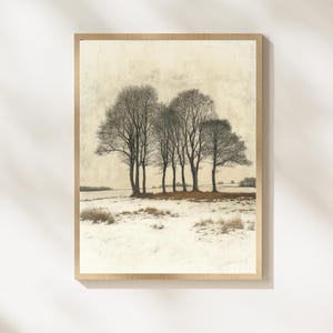Antique Winter Trees Etching: Rustic Wall Art Print (Digital Download)