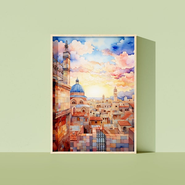 Italian Sunset City, Colourful Sunset Scene, Wall Art Print, | Digital Art | Digital Download