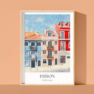 Lisbon Portugal Watercolor Art Print: Colorful City Streets (Digital Download)