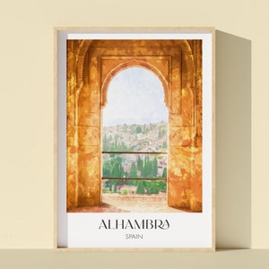 Impressão artística em aquarela de Alhambra Granada: lembrança de viagem à Espanha (download digital)