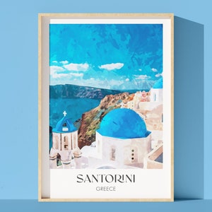 Santorini Greece Art Print: Watercolor Travel Poster (Digital Download)