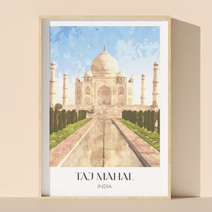 Taj Mahal Art | Agra India Travel Art | Watercolour Style Taj Mahal Printable Wall Art | Digital Download, Travel Printable Wall Decor