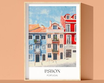 Lisbon Portugal Watercolor Art Print: Colorful City Streets (Digital Download)
