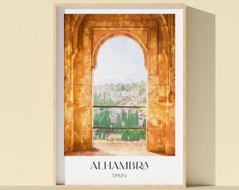 Alhambra Granada Watercolor Art Print: Spain Travel Souvenir (Digital Download)