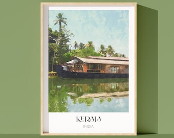 Kerala Backwaters Houseboat Art: India Travel Print (Digital Download)