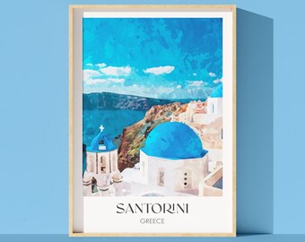 Santorini Greece Art Print: Watercolor Travel Poster (Digital Download)