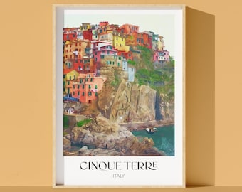 Cinque Terre Art Print: Italy Travel Poster, Watercolor Style (Digital Download)