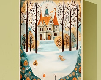 Art sur le thème de l'hiver, aquarelle n° 4, art numérique festif, art mural | Art numérique | Téléchargement numérique