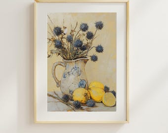 Vintage Still Life with Thistles in a Vase, Antique Artwork, Instant Printable Art | Digital Download