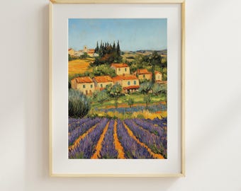 Lavender Field Impressionist Painting: Rustic Country Art (Digital Download)