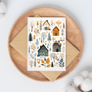 Scandinavian Winter Delight, n. 5 biglietto stampabile, biglietto di auguri - biglietto artistico colorato, biglietto istantaneo / download digitale