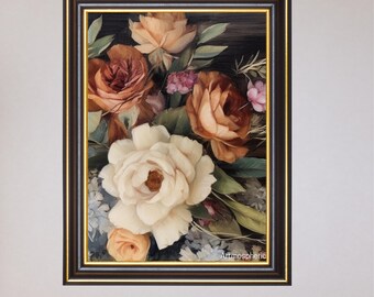 ムーディーな秋の花、ヴィンテージフローラルアートの印刷可能、デジタルダウンロード