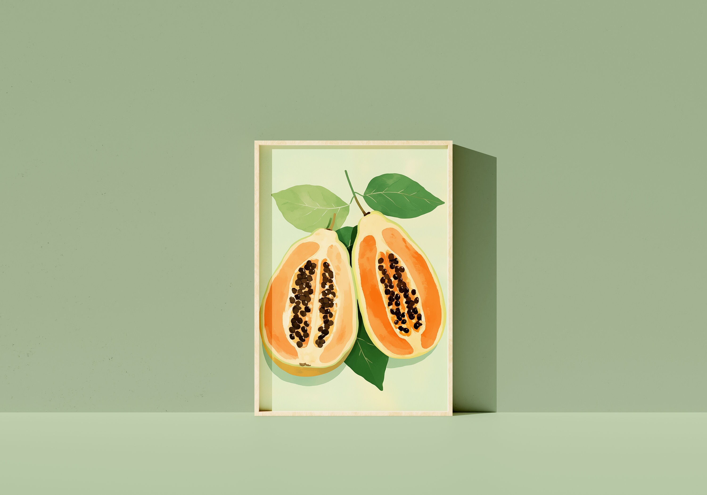 Papaya Art, Watercolor Papayas for your Kitchen Wall, Papaya Illustration | Digital Download