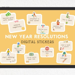 New Year Resolutions Digital Stickers: Goodnotes, Notability (PNG)