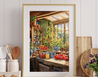 Farmhouse Kitchen Art Print: Watercolor Window Scene (Digital Download)