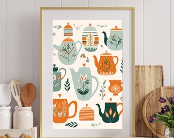 Scandinavian Kitchen Art: Teapots Illustration (Digital Download)