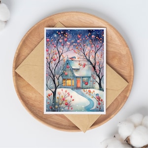 Carte de voeux sur le thème de l'hiver, n° 11, carte de voeux festive, carte d'art numérique haute qualité, carte aquarelle | Téléchargement numérique
