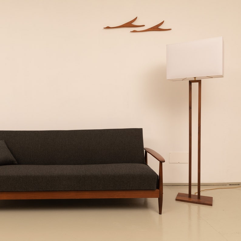 Floor Lamp Halllight Angular Umbrella Solid Wood Walnut Handmade In Berlin