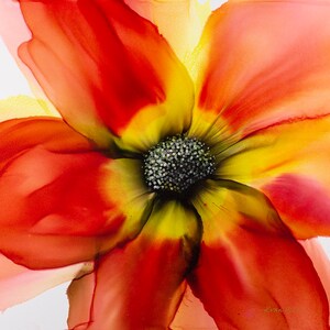 Red and Yellow, Fine Art Print, Giclée, Floral Bloom, Abstract Flower, Alcohol Ink, Contemporary Wall Decor