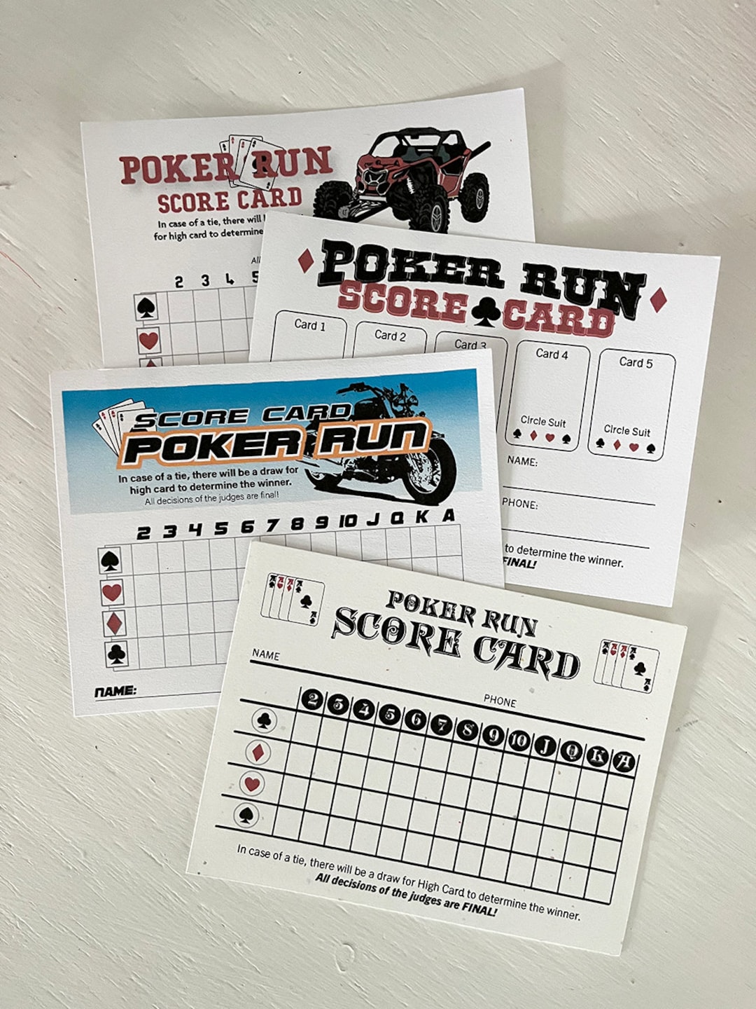 Poker Run Score Cards Etsy