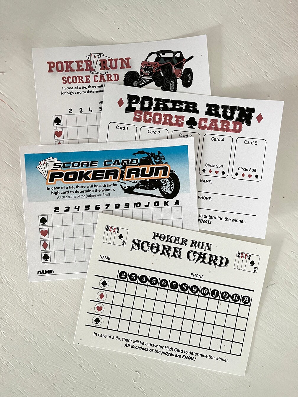 Poker Run Score Cards
