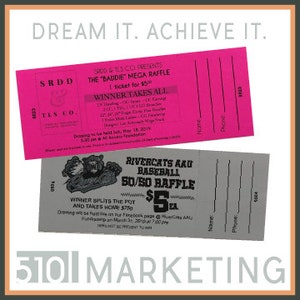 CUSTOM 2-Part Standard Raffle Tickets; Numbered Both Sides - Black Ink on Colored Paper