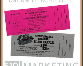 CUSTOM 2-Part Standard Raffle Tickets; Numbered Both Sides - Black Ink on Colored Paper