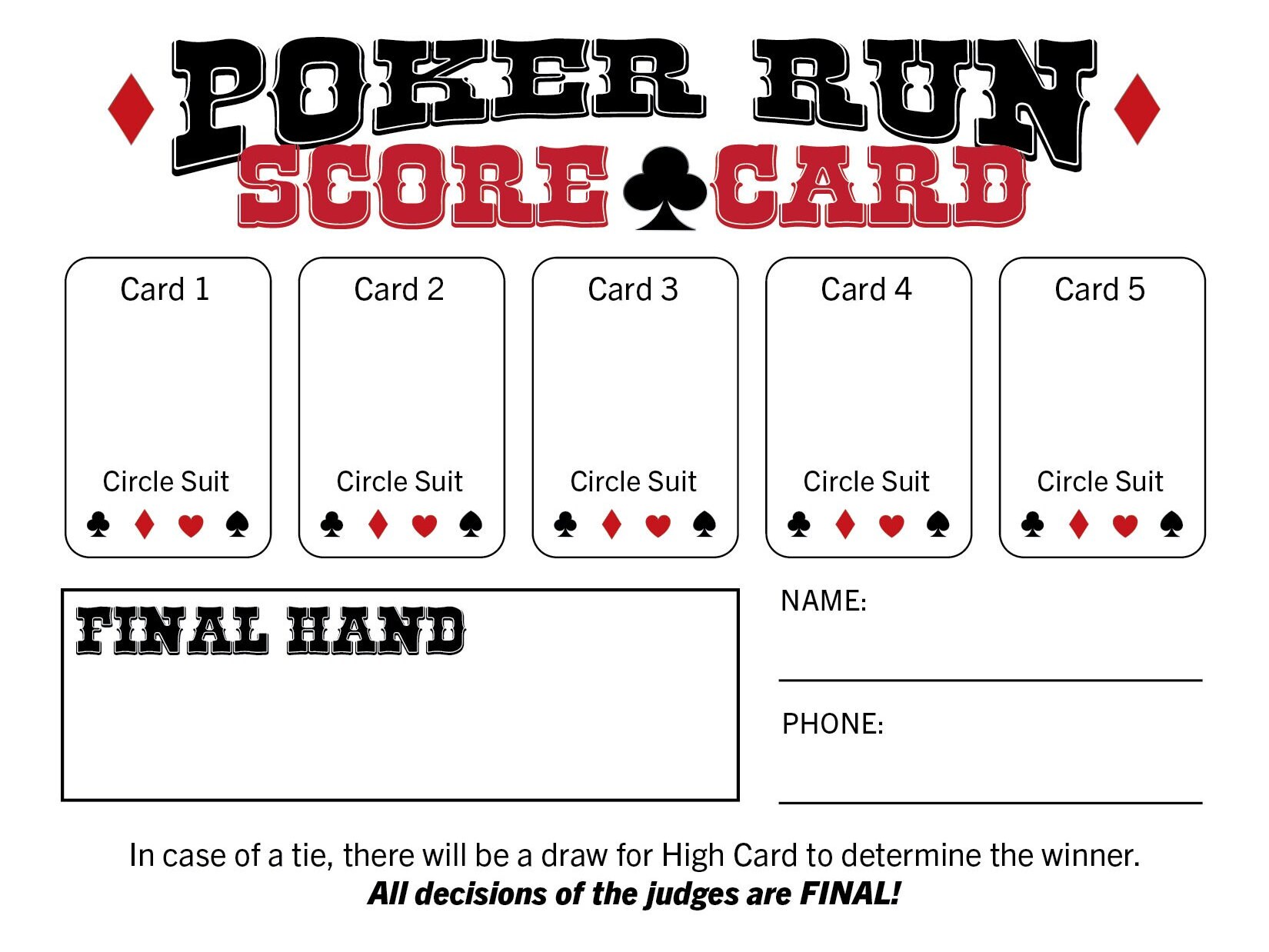 Poker Run Score Cards Etsy UK