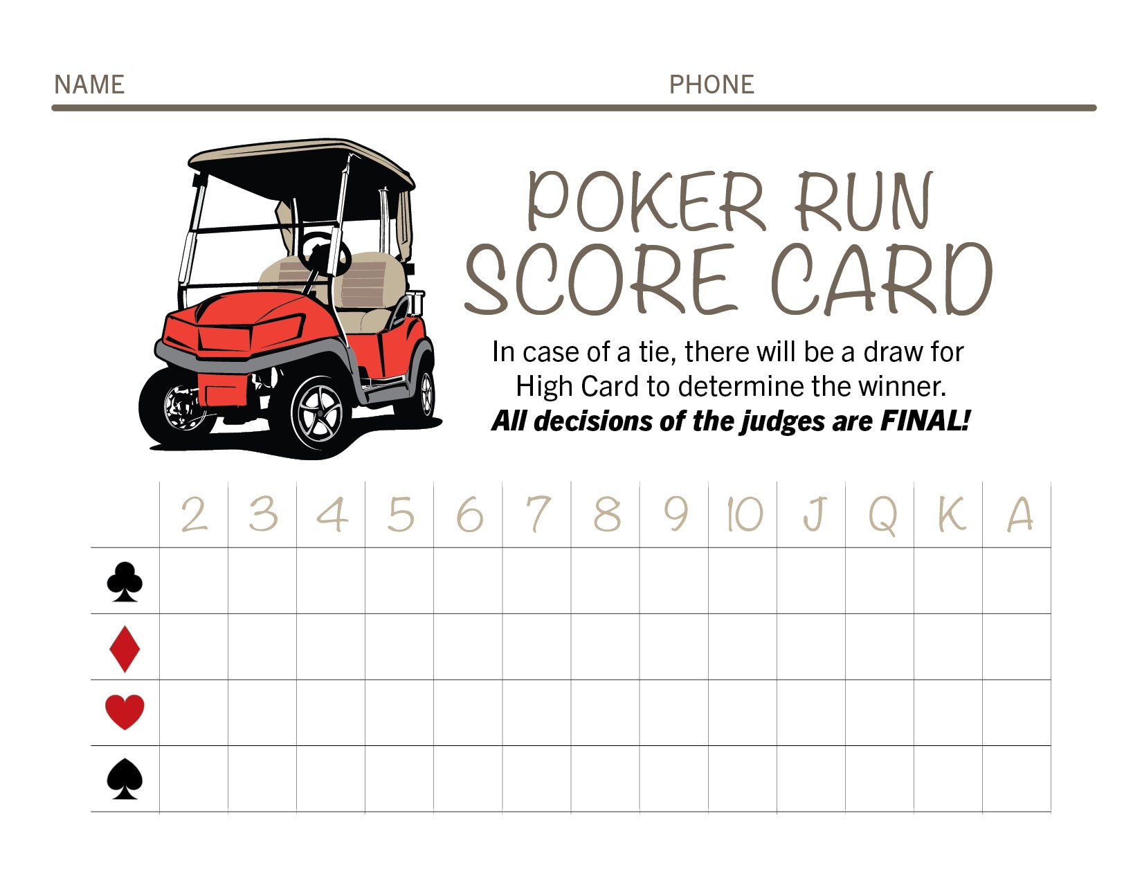 Poker Run Score Cards - Etsy