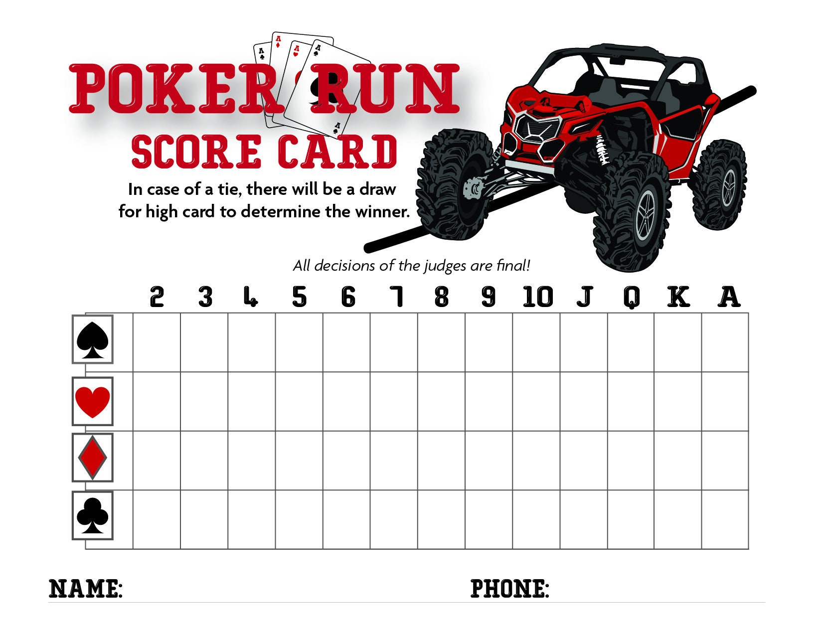 Poker Run Score Cards - Etsy
