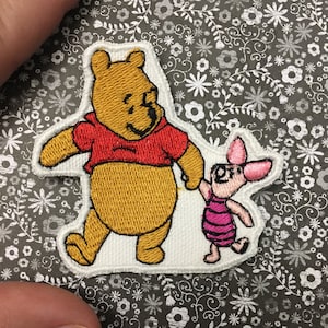 2X4 Pooh Bear Embroidered IRON ON PATCH / Sew On Winnie Disney loves honey  hunny pot teddy bear smell pink Daisy flower