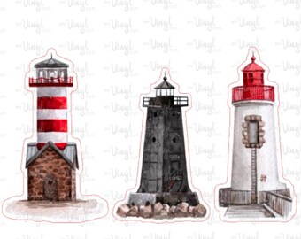 Sticker Set 24J | 3 Lighthouses | Waterproof Vinyl Sticker | Glitter Sticker | White Sticker | Clear Sticker | Permanent Adhesive