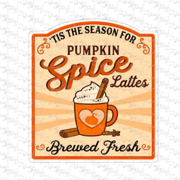 Sticker 41D Tis the Season for Pumpkin Spice Latte Christmas Tumbler Label Vinyl Decal PRINTED White Clear Transparent Glitter Sticker