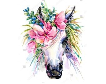 HTV Transfer Watercolor Unicorn printed on CLEAR Heat Transfer Vinyl for WHITE  T shirts only