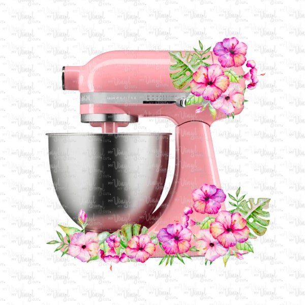 Digital Download 39P Pink Mixer with Pink Flowers Baking Kitchen jpg/png K4 for printing only not a cut file DIGITAL FILE only