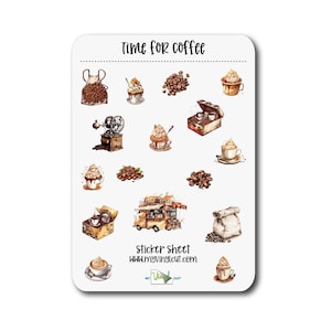 Sticker Sheet Set of planner stickers Time for Coffee 1 inch stickers on a 5 x 7 inch sheet permanent adhesive (set #86)