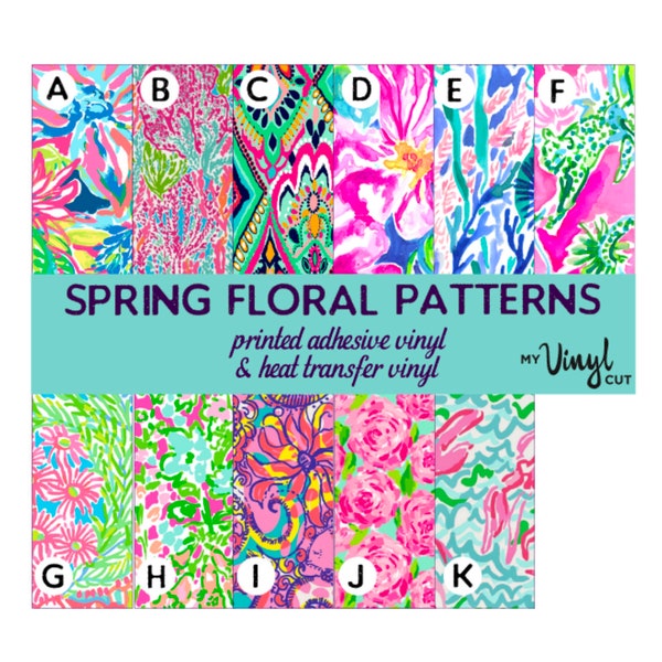 Printed Vinyl FLORAL Patterns 12 x 12 inch sheet of Heat Transfer Vinyl (htv) or Adhesive Vinyl Choose Pattern Choose type of vinyl