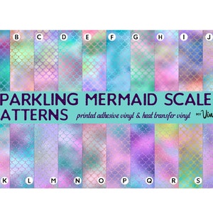 Printed HTV and Vinyl Sheets Sparkling Mermaid Scales Pattern 12 x 12 inch sheets for shirts Permanent Adhesive Vinyl for cups