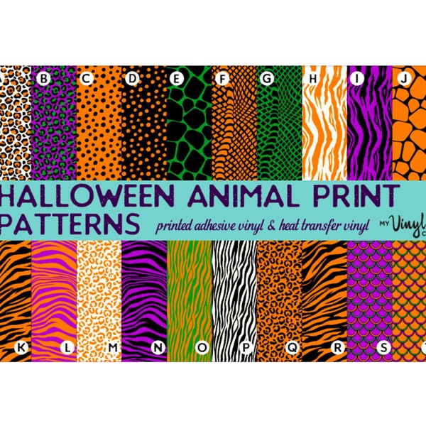 Printed Vinyl HALLOWEEN ANIMAL PRINT Patterns 12 x 12 inch sheet Heat Transfer Vinyl (htv) or Adhesive Vinyl Choose Pattern and vinyl type