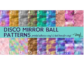 Disco Mirror Ball Patterned Printed Vinyl HTV Heat Transfer Vinyl 12 x 12 inch sheet for shirts  Permanent Adhesive Vinyl for cups cars