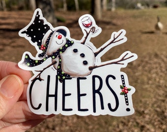 Tipsy Snowman | 56O | Waterproof Vinyl Sticker | Window Cling | Glitter | Holographic | Waterslide Decal