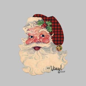 Digital Download Vintage Santa with red and black Buffalo Plaid hat Holiday DIGITAL FILE only png jpg
