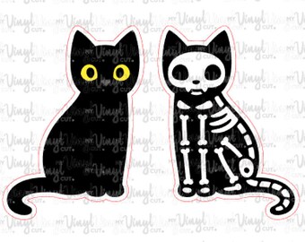 2” Sticker Black Cat Skeleton Kitten Love Goth Dead Cool Punk Graffiti Skate 