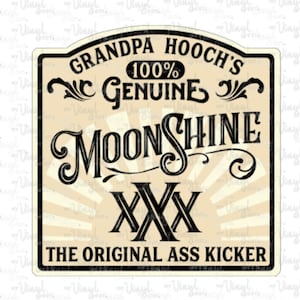 Sticker 9L Grandpa Hooch's Genuine MoonShine Tumbler Label Vinyl Decal PRINTED vinyl White Clear or Transparent Glitter Sticker BEIGE