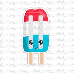 Sticker 50N Red White Blue Popsicle with Cute Little Face and Double Sticks White Static Cling with NO ADHESIVE