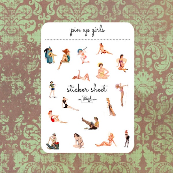 Sticker Sheet Set of planner stickers Pin Up Girls 1 inch stickers on a 5 x 7 inch sheet permanent adhesive (set #21)