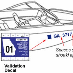 May include: A white and blue motorboat with the registration number "GA 3717 ZW" displayed on the side. A validation decal from the Georgia Department of Natural Resources is also visible. The boat has seating and a windshield.