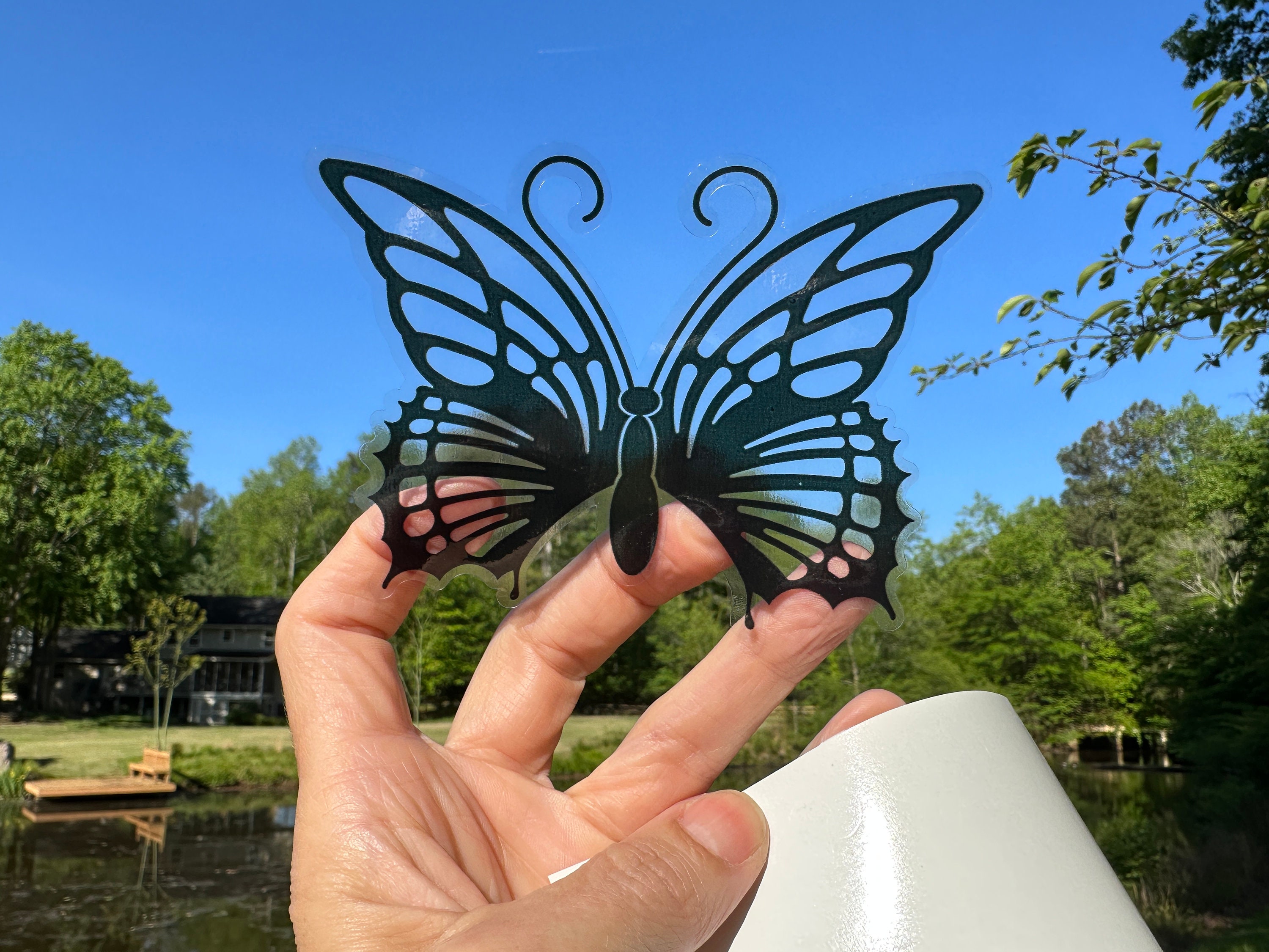 Sticker Set 2 Butterflies Black Line Printed on Clear Gloss Vinyl ...