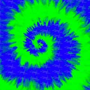 May include: A tie-dye pattern in shades of blue and green. The pattern is circular and resembles a swirl. The background is a light green color with a darker green swirl in the center. The swirl is surrounded by a blue ring.