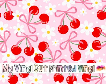Printed Vinyl | Coquette Cherries | Permanent Removable Adhesive | Permanent Glitter Adhesive | HTV | Glitter HTV | 12 x 12 inches